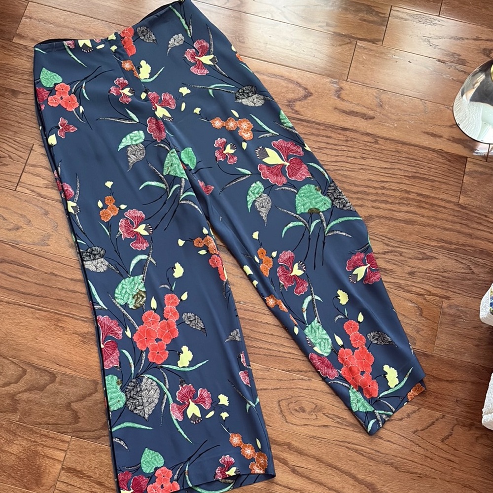 Diane Von Furstenberg Navy Floral Wide Leg Pants